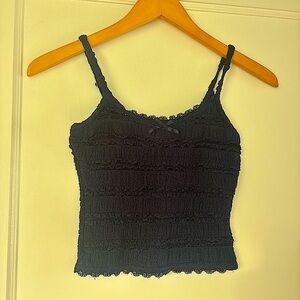 Navy Lace Trimmed Women's Top
